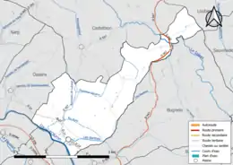 Carte en couleur présentant le réseau hydrographique de la commune