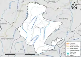 Carte en couleur présentant le réseau hydrographique de la commune