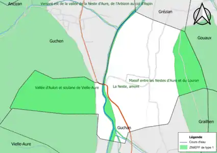 Carte des ZNIEFF de type 1 sur la commune.