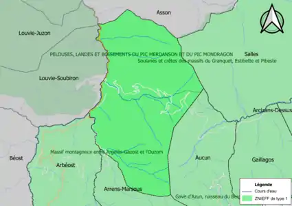 Carte des ZNIEFF de type 1 sur la commune.