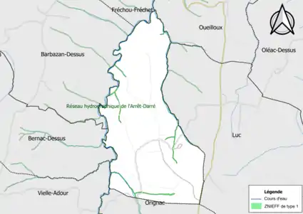 Carte de la ZNIEFF de type 1 sur la commune.