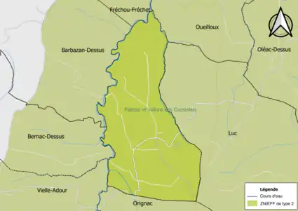 Carte de la ZNIEFF de type 2 sur la commune.