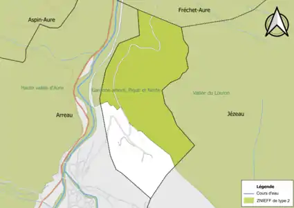 Carte de la ZNIEFF de type 2 sur la commune.