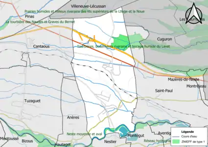 Carte des ZNIEFF de type 1 sur la commune.