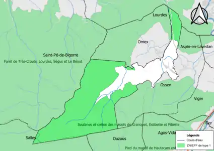 Carte des ZNIEFF de type 1 sur la commune.