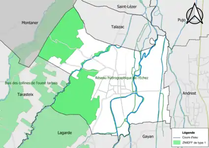 Carte des ZNIEFF de type 1 sur la commune.