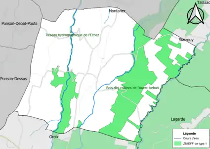 Carte des ZNIEFF de type 1 sur la commune.