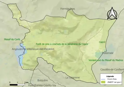 Carte des ZNIEFF de type 2 sur la commune.