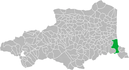Situation de la commune (en vert) relativement au département.