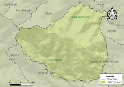 Carte des ZNIEFF de type 2 localisées sur la commune.