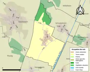 Carte en couleurs présentant l'occupation des sols.
