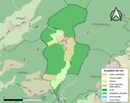 Carte en couleurs présentant l'occupation des sols.