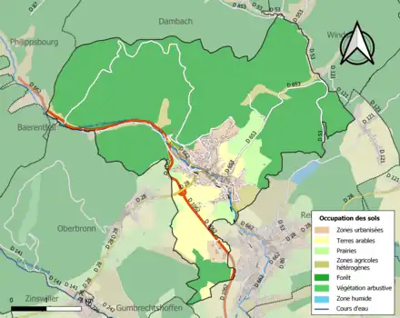Carte en couleurs présentant l'occupation des sols.