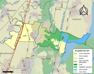 Carte en couleurs présentant l'occupation des sols.