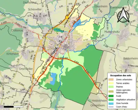 Carte en couleurs présentant l'occupation des sols.
