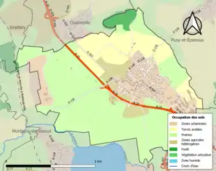 Carte en couleurs présentant l'occupation des sols.