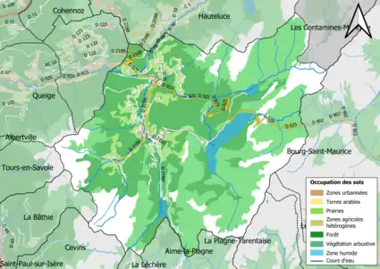 Carte en couleurs présentant l'occupation des sols.