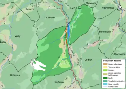 Carte en couleurs présentant l'occupation des sols.