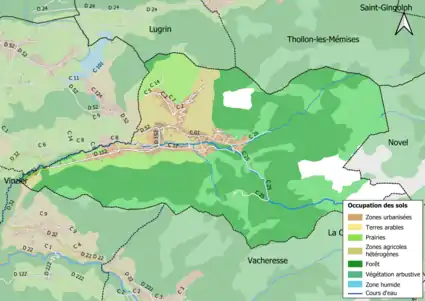 Carte en couleurs présentant l'occupation des sols.
