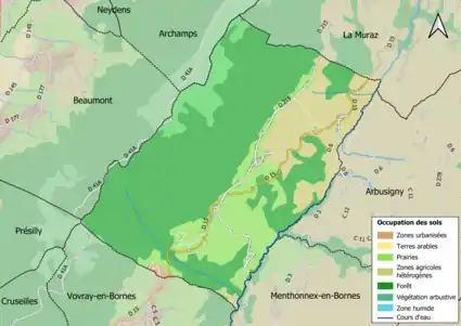 Carte en couleurs présentant l'occupation des sols.