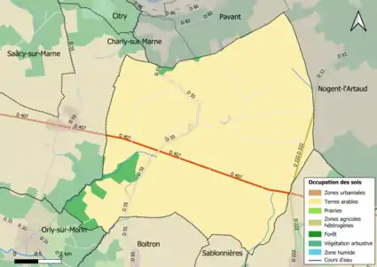 Carte des infrastructures et de l'occupation des sols en 2018 (CLC) de la commune.