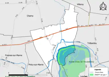 Carte des ZNIEFF de type 1 de la commune.