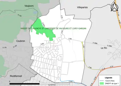 Carte des ZNIEFF de type 1 de la commune.