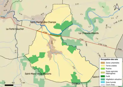 Carte des infrastructures et de l'occupation des sols en 2018 (CLC) de la commune.
