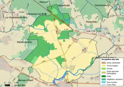 Carte des infrastructures et de l'occupation des sols en 2018 (CLC) de la commune.