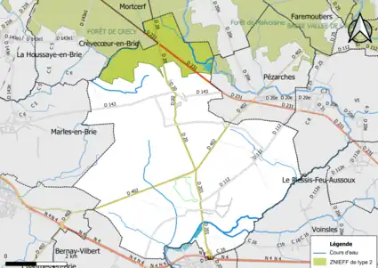 Carte des ZNIEFF de type 2 de la commune.