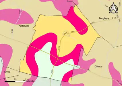 Carte montrant en couleurs le zonage géologique simplifié d'une commune