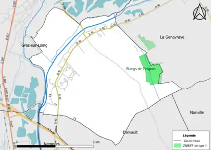 Carte des ZNIEFF de type 1 de la commune.
