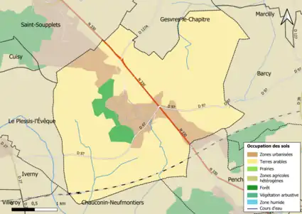 Carte des infrastructures et de l'occupation des sols en 2018 (CLC) de la commune.