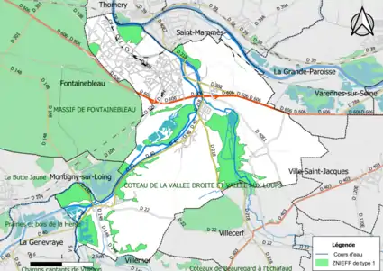 Carte des ZNIEFF de type 1 de la commune.