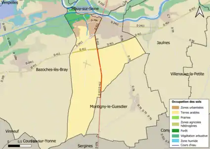 Carte des infrastructures et de l'occupation des sols en 2018 (CLC) de la commune.