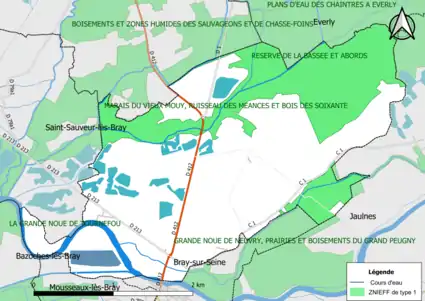 Carte des ZNIEFF de type 1 de la commune.