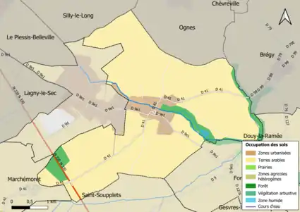 Carte des infrastructures et de l'occupation des sols en 2018 (CLC) de la commune.