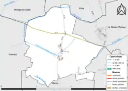 Carte en couleur présentant le réseau hydrographique de la commune