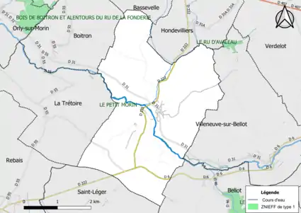 Carte des ZNIEFF de type 1 de la commune.