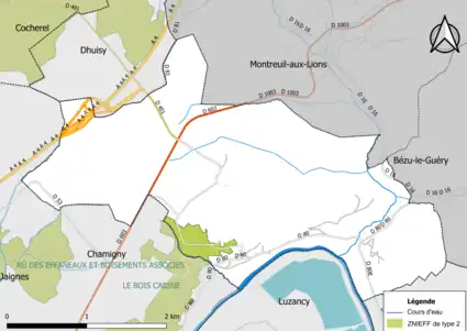 Carte des ZNIEFF de type 2 de la commune.