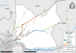 Carte en couleur présentant le réseau hydrographique de la commune