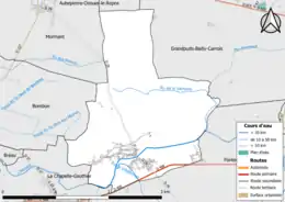 Carte en couleur présentant le réseau hydrographique de la commune