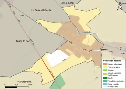 Carte des infrastructures et de l'occupation des sols en 2018 (CLC) de la commune.