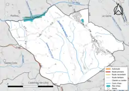 Carte en couleur présentant le réseau hydrographique de la commune