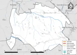 Carte en couleur présentant le réseau hydrographique de la commune