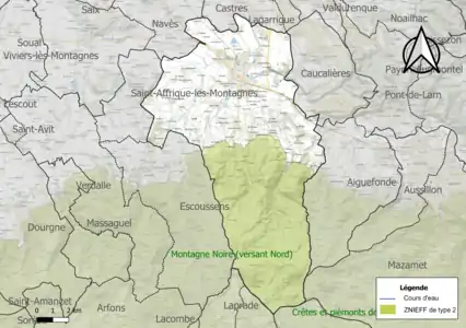 Carte de la ZNIEFF de type 2 sur la commune.