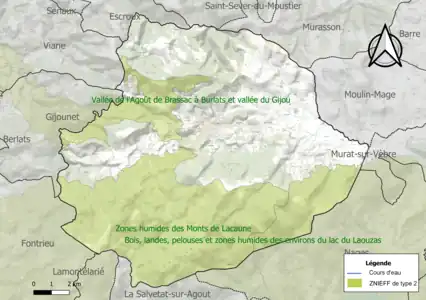 Carte des ZNIEFF de type 2 sur la commune.
