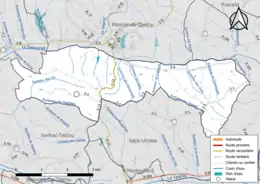 Carte en couleur présentant le réseau hydrographique de la commune