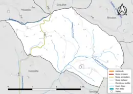 Carte en couleur présentant le réseau hydrographique de la commune