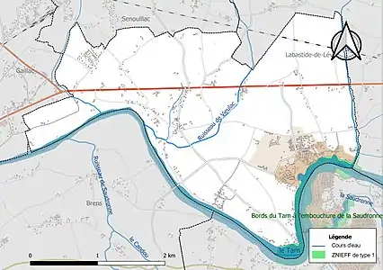 Carte de la ZNIEFF de type 1 sur la commune.